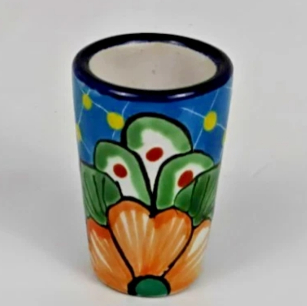 Hand-Painted Mexican Folk Art Ceramic Shot Sized Cup | Signed MEX